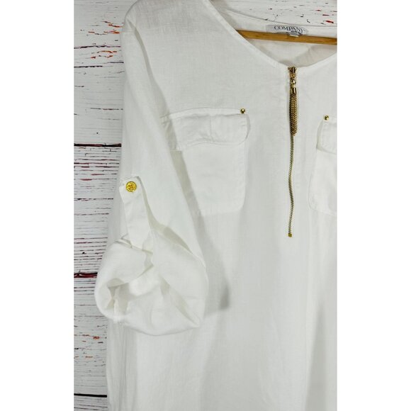Company Ellen Tracy 100% Linen Womens XL White Tunic Top Gold Zipper Detail - Picture 9 of 14